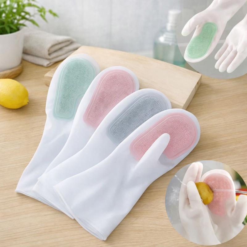 Многофункциональные силиконовые перчатки-щетки для уборки и мытья посуды