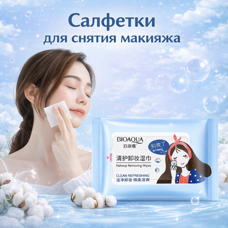 BIOAQUA  Влажные салфетки для снятия макияжа