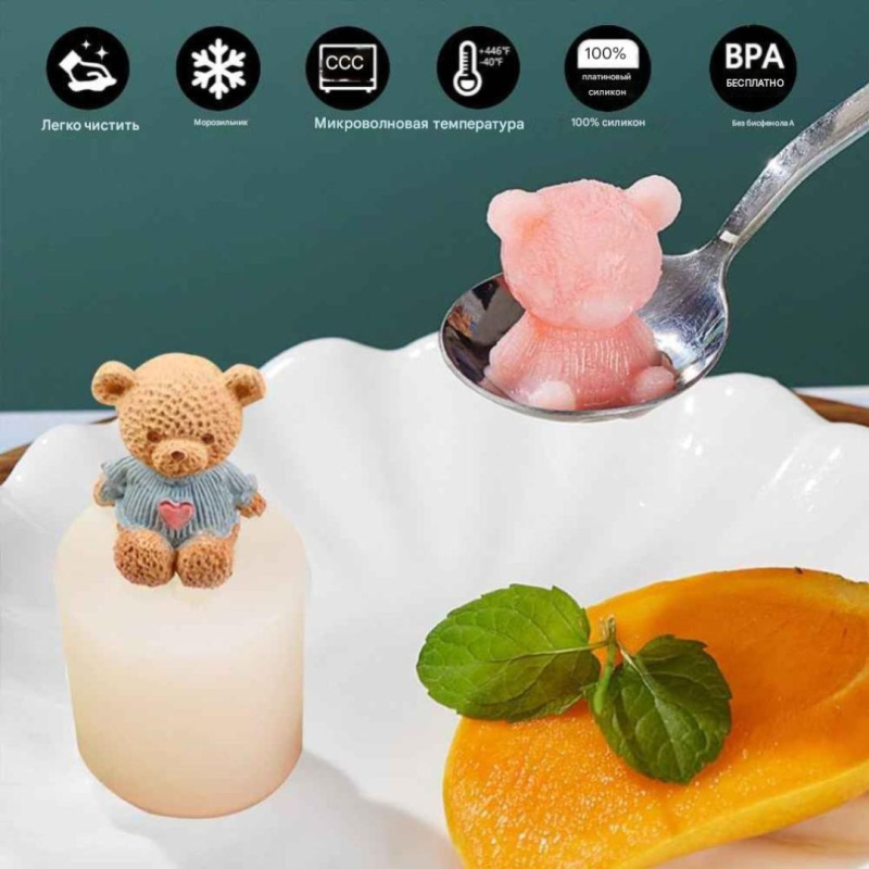 Силиконовые формы для изготовления объемных 3D-фигурок медведей.