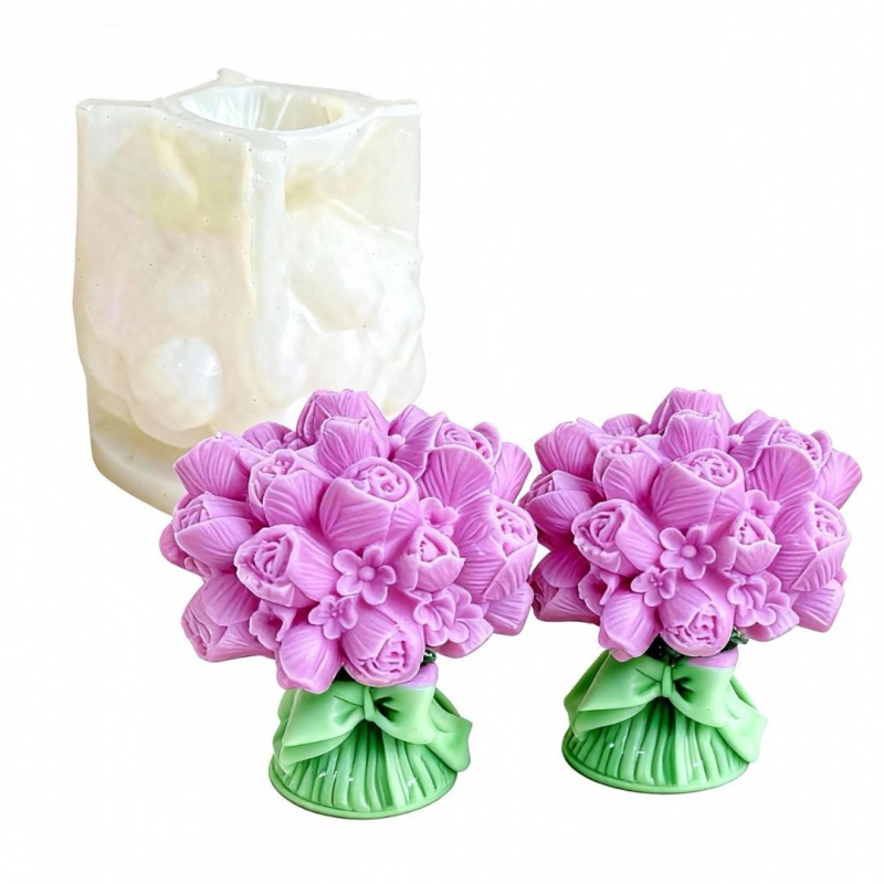 Декоративные поделки своими руками в 3D-формате с использованием силиконовых форм для букетов  и ароматических свечей.