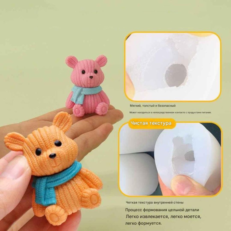 Силиконовые формы для изготовления объемных 3D-фигурок медведей.