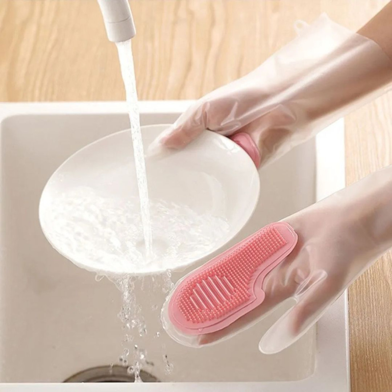Многофункциональные силиконовые перчатки-щетки для уборки и мытья посуды