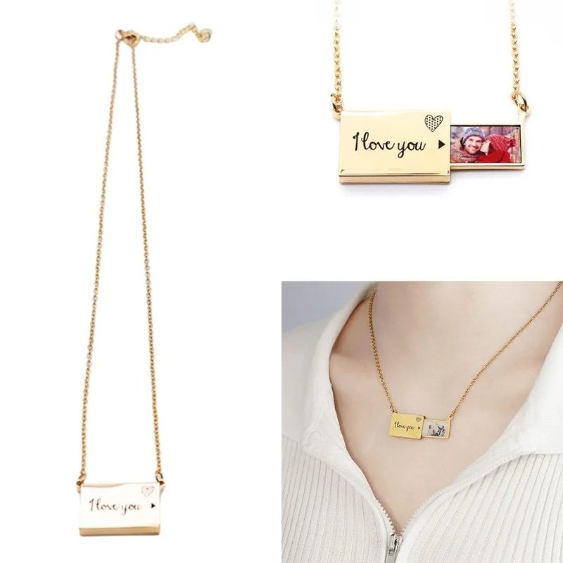 Персонализированное именная подвеска, ожерелье-конверт из нержавеющей стали с фотографией