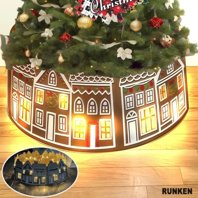 Светодиодная юбка для рождественской елки в виде пряничного домика