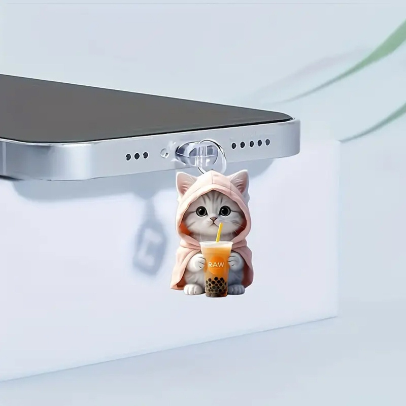 Серый  котик в розовом худи / порт Apple   Серый  котик в розовом худи / порт Apple
