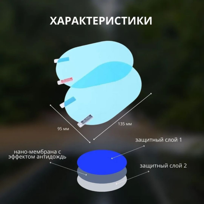 Пленка защитная антидождь 100 х150 мм для боковых зеркал автомобиля Пленка защитная антидождь 100 х150 мм для боковых зеркал автомобиля